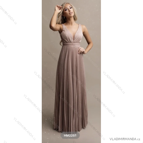 Šaty dlhé elegantné spoločenské na ramienka dámske (S/M ONE SIZE) TALIANSKA MÓDA FMPRP23HM2251