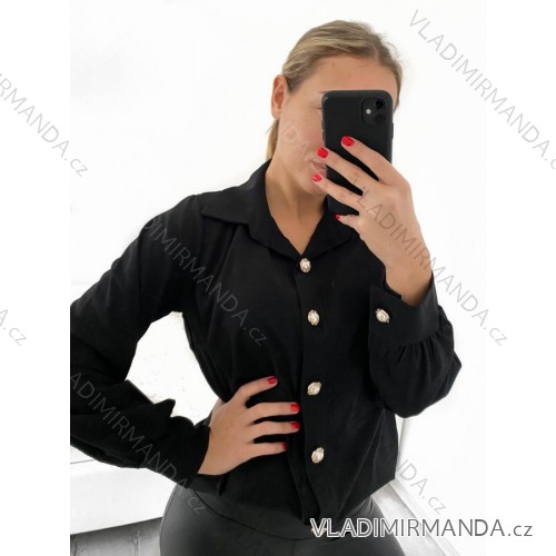 Košeľa dlhý rukáv dámska (S/M ONE SIZE) TALIANSKA MÓDA IMWB23005/DU S/M čierna