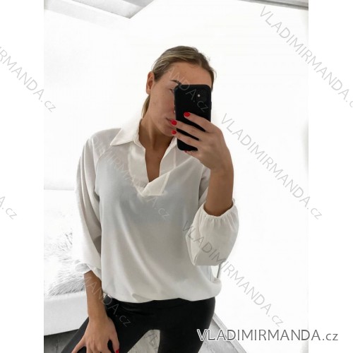Košeľa/tunika košeľová dlhý rukáv dámska (S/M ONE SIZE) TALIANSKA MÓDA IMWB23006/DU S/M biela