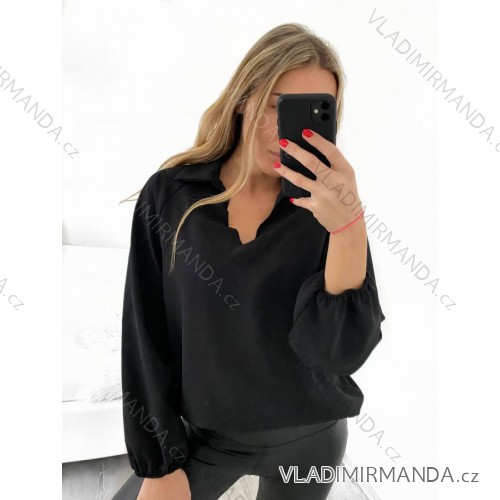 Košeľa/tunika košeľová dlhý rukáv dámska (S/M ONE SIZE) TALIANSKA MÓDA IMWB23006/DU S/M čierna