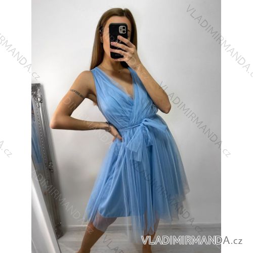 Šaty spoločenské tylové na ramienka dámske (S/M/L ONE SIZE) TALIANSKA MóDA IM9239005