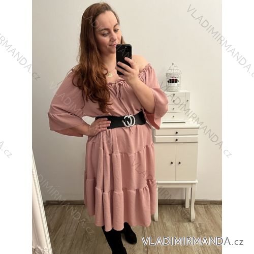 Šaty carmen krátky rukáv dámske nadrozmer (2XL/3XL/4XL ONE SIZE) TALIANSKA MÓDA IM423027