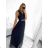 Šaty dlhé spoločenské elegantné plesové dámske (S/M ONE SIZE) TALIANSKA MÓDA IMM22Q52232/DR6 tmavě modrá