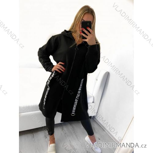Mikina teplá prodloužená dlhý rukáv na zips s kapucňou dámsky (XL/2XL ONE SIZE) TALIANSKÁ MÓDA IMD211034/DR