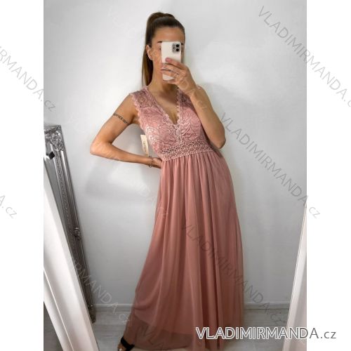 Šaty dlouhé elegantní společenské letní bez rukávu dámské (S/M ONE SIZE) ITALSKÁ MÓDA IMPSH224833