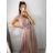 Šaty elegantné dlhé na ramienka šifónové dámske (S/M ONE SIZE) TALIANSKA MODA IMM22Q52303/DUR S/M ružová