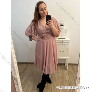 Šaty spoločenské elegantné šifónové krátky rukáv dámske nadrozmer (XL/2XL ONE SIZE) TALIANSKA MÓDA IMM23ALESA