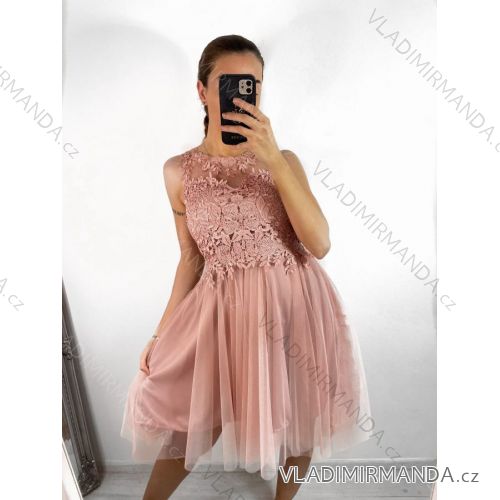 Šaty elegantné plesové bez rukávov čipka dámske (uni s/m) TALIANSKA MóDA IM921BELLA/DU S/M staroružová