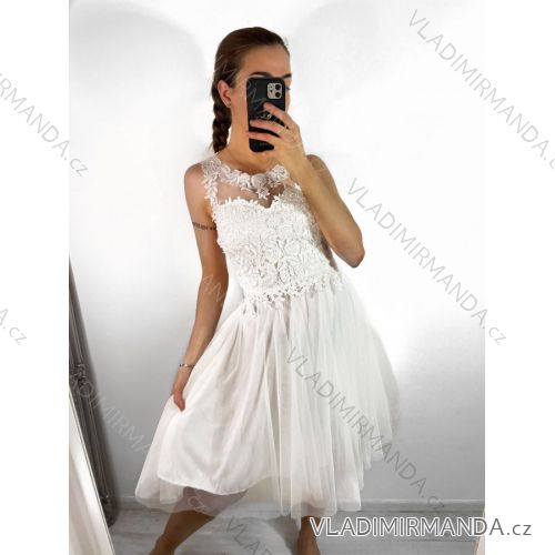 Šaty elegantné plesové bez rukávu čipka dámske (uni s/m) TALIANSKA MóDA IM921BELLA/DU S/M biela
