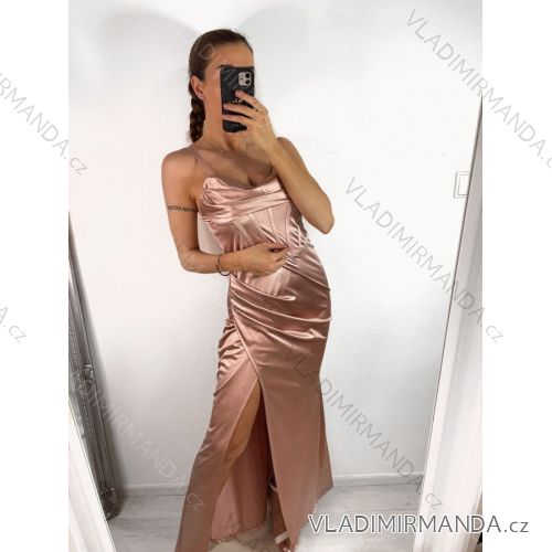 Šaty dlhé elegantné na ramienka dámske (S/M ONE SIZE) TALIANSKA MÓDA IMPBB23A10562/DU S/M staroružová