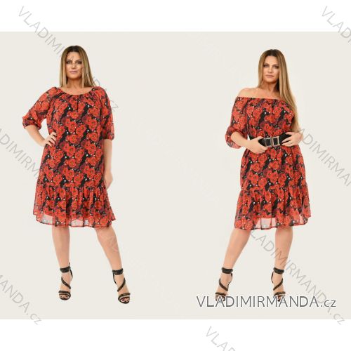 Šaty šifónové carmen 3/4 rukáv dámske nadrozmer (2XL/3XL ONE SIZE) POLSKÁ MÓDA PMLSF22LUCIA/DU 2XL/3XL