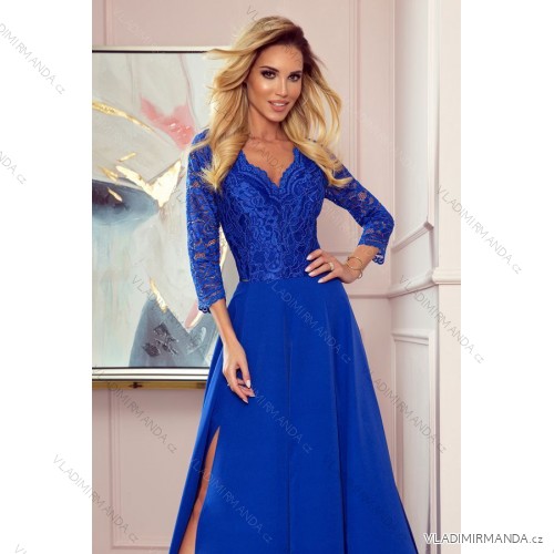 Šaty elegantní krajkové dlouhé 3/4 rukávy (S-2XL) TALIANSKA MÓDA NMC-309-2/DU kráľovská modrá XXL