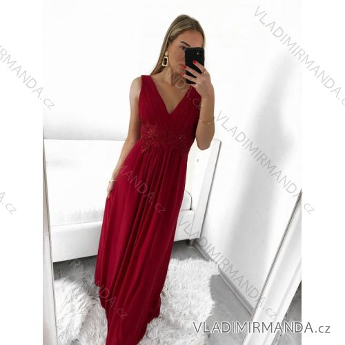 Šaty elegantné spoločenské na ramienka dámske (S/M ONE SIZE) TALIANSKA MÓDA IMPSH2380636/DU S/M vínová