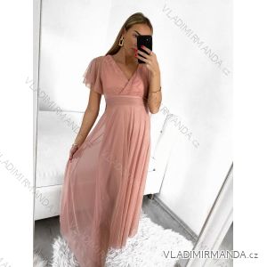 Šaty spoločenské elegantný letný krátky rukáv dámske (S/M ONE SIZE) TALIANSKA MÓDA IMPSH223589L/DR