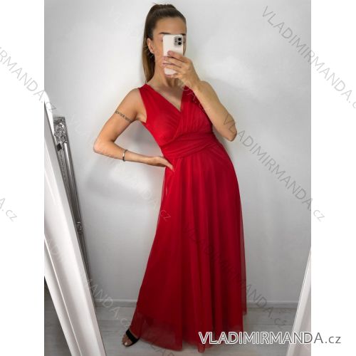 Šaty dlhé spoločenské elegantné bez rukávov dámske (S/M ONE SIZE) TALIANSKA MÓDA IMPSH233584/DU S/M červená