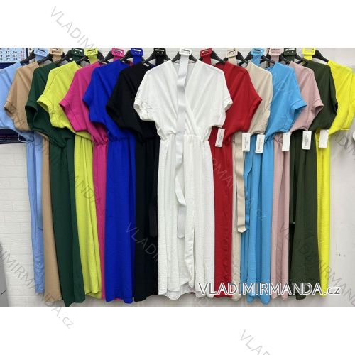Šaty dlhé letné s opaskom krátky rukáv dámske (S/M ONE SIZE) TALIANSKA MÓDA IMWD23144