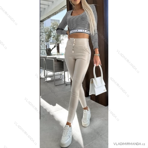 Nohavice dlhé koženkové dámske (S/M ONE SIZE) TALIANSKA MÓDA IMPBB23D06031