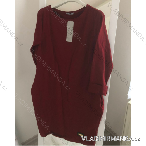 Šaty klasik bavlněné dlouhý rukáv dámské (M/L ONE SIZE) ITALSKÁ MÓDA IMD22787 vínová M / L