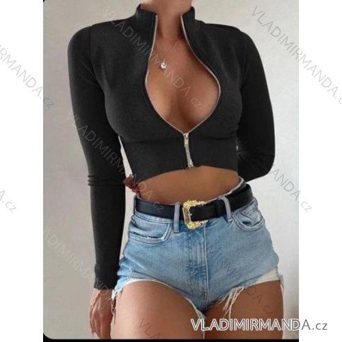 Crop top na zips dlhý rukáv dámska (S/M ONE SIZE) TALIANSKA MÓDA IMWB23095
