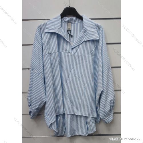 Tunika košeľová dlhý rukáv dámska prúžok (S/M ONE SIZE) TALIANSKA MÓDA IMWP23014