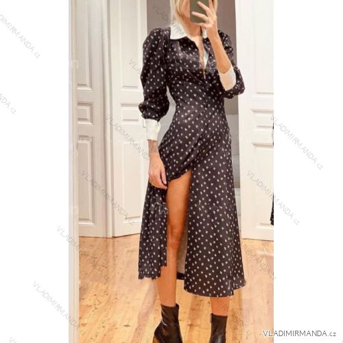 Šaty dlhé s golierom dlhý rukáv dámske (S/M ONE SIZE) TALIANSKA MÓDA IMPBB23B23351