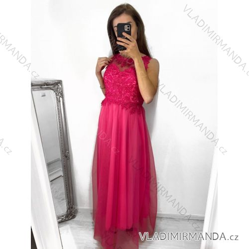 Šaty spoločenské dlhé bez rukávu dámske (S/M ONE SIZE) TALIANSKA MóDA IMM238524/DU S/M ružová