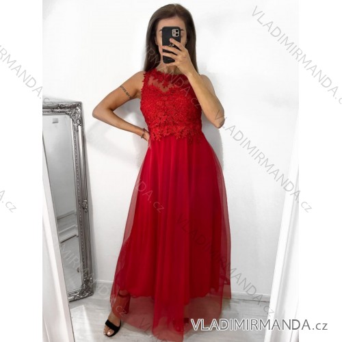 Šaty spoločenské dlhé bez rukávu dámske (S/M ONE SIZE) TALIANSKA MóDA IMM238524/DU S/M červená