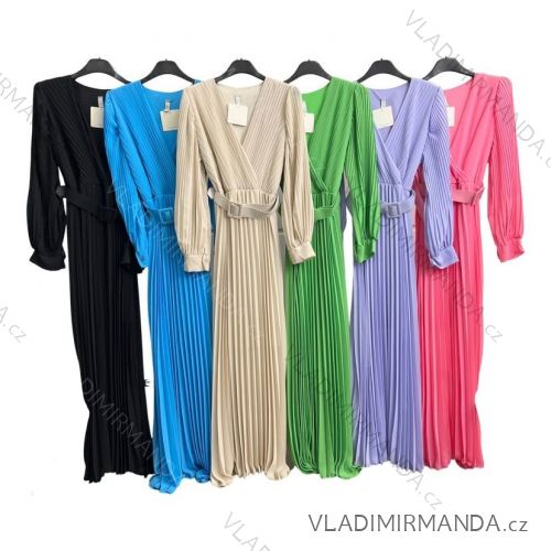 Šaty dlhé elegantné skladané dlhý rukáv dámske (S/M ONE SIZE) TALIANSKA MÓDA IMPLM2331812