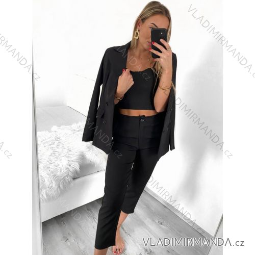 Súprava elegantné nohavice, sako a top dámska (S-L) TALIANSKA MÓDA IMPGM233790/DU čierna M