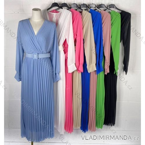 Šaty dlhé elegantné skladané dlhý rukáv dámske (S/M ONE SIZE) TALIANSKA MÓDA IMPBB2320447s