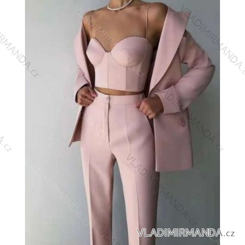 Súprava elegantné nohavice, sako a top dámska (S-XL) TALIANSKA MÓDA IMPGM233790-03 ružová S