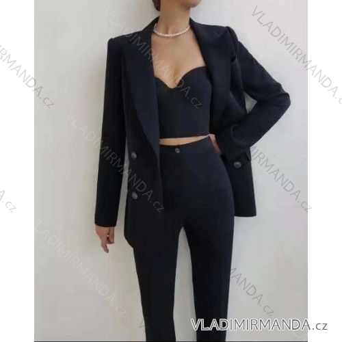 Súprava elegantné nohavice, sako a top dámska (S-XL) TALIANSKA MÓDA IMPGM233790-04 Čierna S