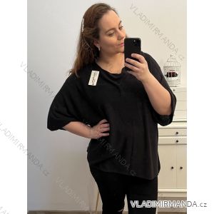 Sveter tenký oversize rukáv dámsky nadrozmer (3XL/4XL/5XL ONE SIZE) TALIANSKA MÓDA IM423BLACK