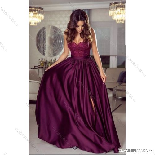 Šaty dlhé elegantné spoločenské na ramienka dámske (34-40) POLSKÁ MÓDA PMLEM23BELLA3/DU