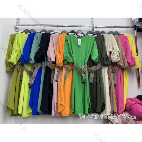 Šaty s opaskom dlhý rukáv dámske (S/M ONE SIZE) TALIANSKA MÓDA IMWD23689