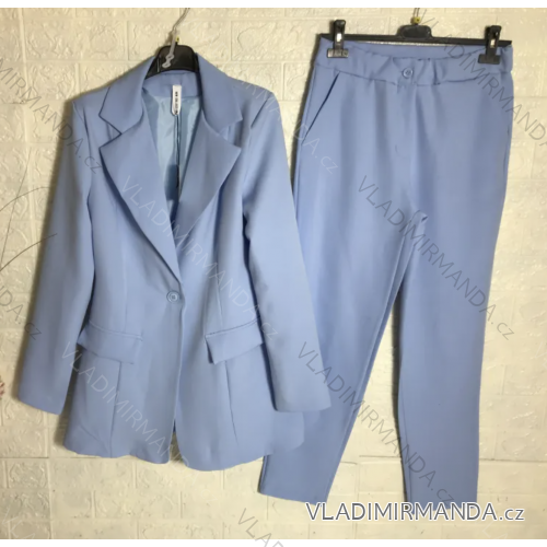 Souprava kalhoty a sako dlouhý rukáv dámská (S-XL) ITALSKÁ MÓDA IMPGM237879-8 svetlo modrá XL