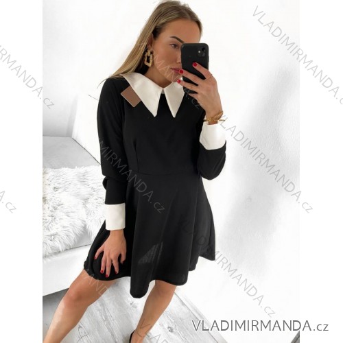 Šaty dlhý rukáv dámske (S/M ONE SIZE) TALIANSKA MÓDA IMPGM2324043/DU čierna S/M