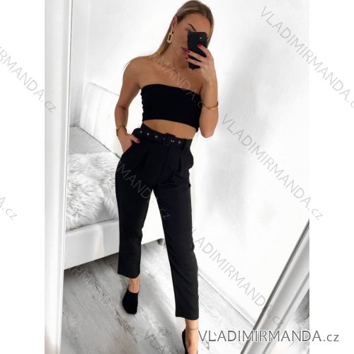 Nohavice dlhé s opaskom dámske (S-XL) TALIANSKA MÓDA IMPGM237884-06/DU XL čierna
