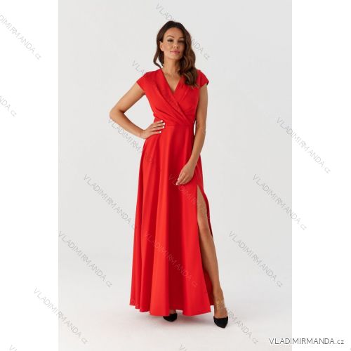 Šaty dlhé spoločenské krátky rukáv dámske (36-56) POLSKÁ MÓDA PMLMR23AFRODYTA-4 červená 36