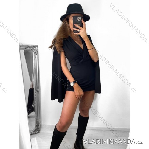 Overal/Šaty elegantný s opaskom dlhý rukáv dámske (S/M ONE SIZE) TALIANSKA MÓDA IMM23m27030/DU S/M Čierna