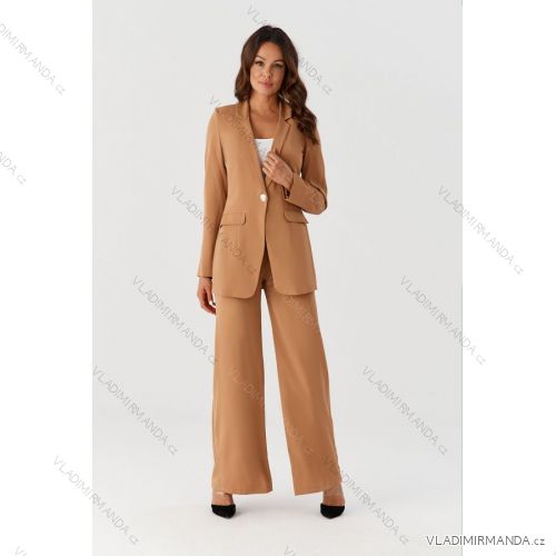 Súprava elegantné nohavice dlhé a sako dlhý rukáv dámska nadrozmer (34-54) POLSKÁ MÓDA PMLMR23GARNITUR-2 béžová 34