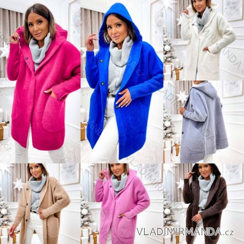 Kabát alpaka s kapucňou dlhý rukáv dámsky (S/M ONE SIZE) POLSKÁ MÓDA IMWK23747