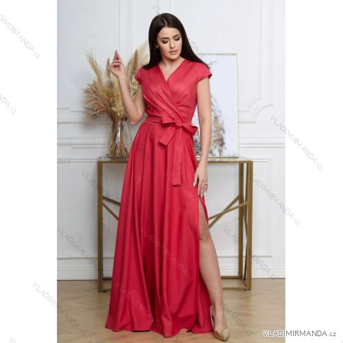 Šaty dlhé spoločenské krátky rukáv dámske (36-56) POLSKÁ MÓDA PMLMR23ALEXIS-1 červená 56