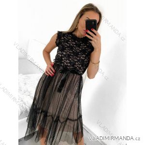 Šaty elegantné tylové s čipkou bez rukávov dámske (S/M ONE SIZE) TALIANSKA MÓDA IMM239662/DU