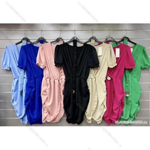 Šaty elegantné s opaskom krátky rukáv dámske (S/M ONE SIZE) TALIANSKA MÓDA IMWGS231056