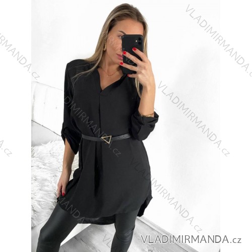 Tunika predĺžená s opaskom dlhý rukáv dámske (S/M ONE SIZE) TALIANSKA MÓDA IMM23UN3297B/DU S/M čierna