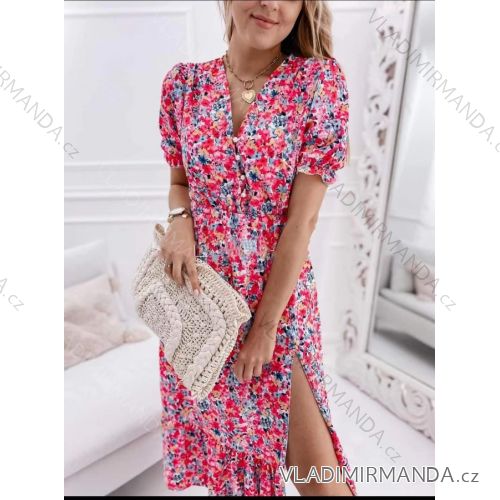 Šaty letné košeľové dlhé krátky rukáv dámske (S / M ONE SIZE) TALIANSKÁ MÓDA IMWKK231134