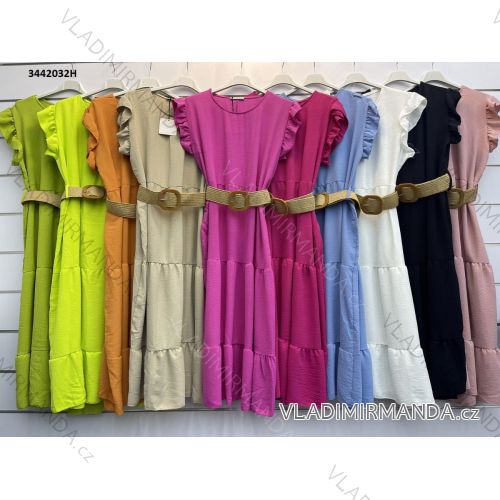 Šaty dlhé letné s opaskom krátky rukáv dámske (S/M ONE SIZE) TALIANSKA MÓDA IMWMY231142