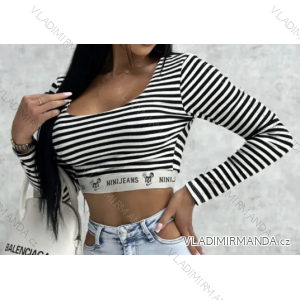 Crop top dlhý rukáv dámsky prúžok (S/M ONE SIZE) TALIANSKA MÓDA IMPCF2327358