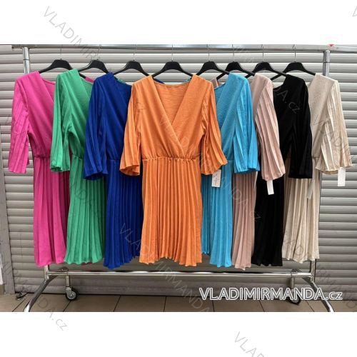 Šaty skladané 3/4 dlhý rukáv dámske (S/M ONE SIZE) TALIANSKA MÓDA IMWA231191